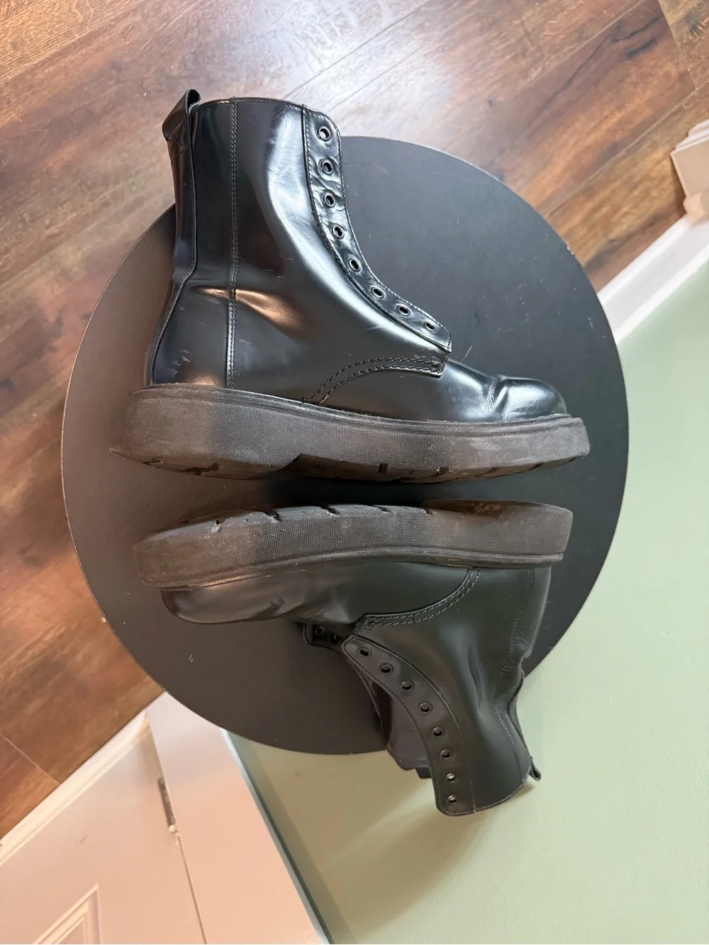 Men's Black Leather Lace-Up Combat Boots